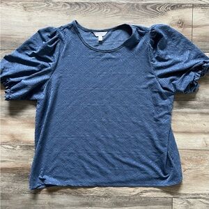 Anthropologie Navy Puff Sleeve Top